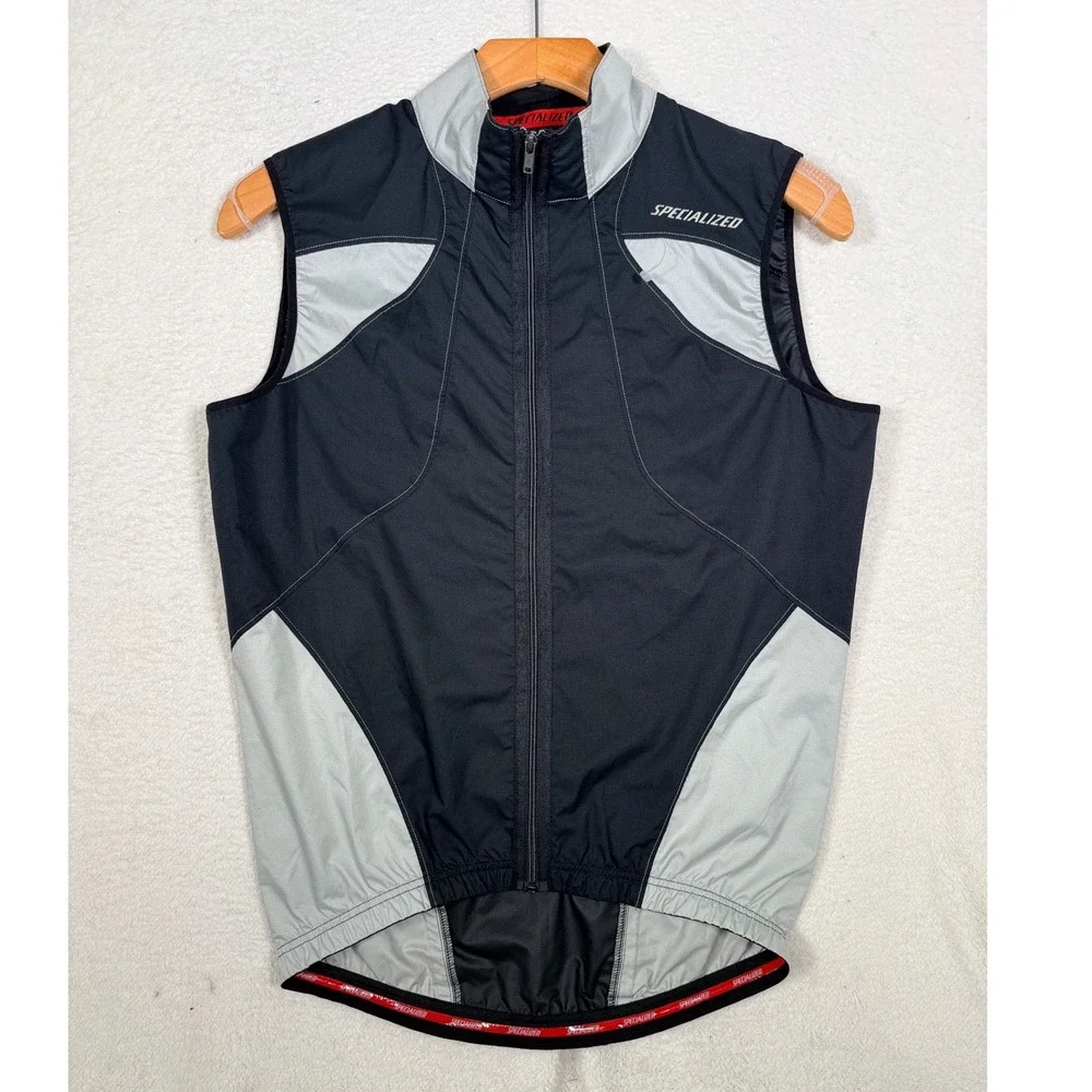 Specialized‎ Cycling Wind Vest Mens Full Zip Mesh Back Bicycle Gilet Black Grey